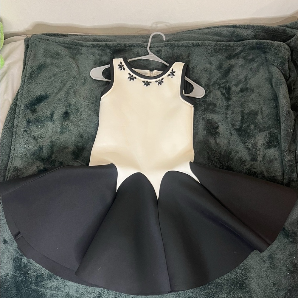 Deux par Deux White Dress with Black Floral Accents